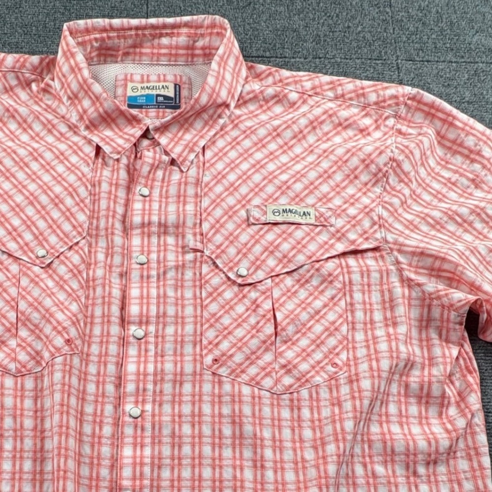Magellan Outdoors Fish Gear Mens 2XL Plaid Short Sleeve Fishing Shirt